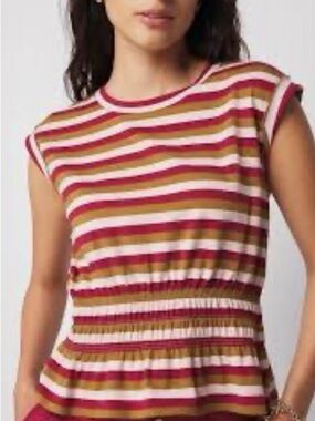 WHBM, Olive and Burgundy Striped Cinched-Waist Tank